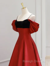 A-Line Off Shoulder Satin Dark Red Long Prom Dresses, Red Long Formal Dresses